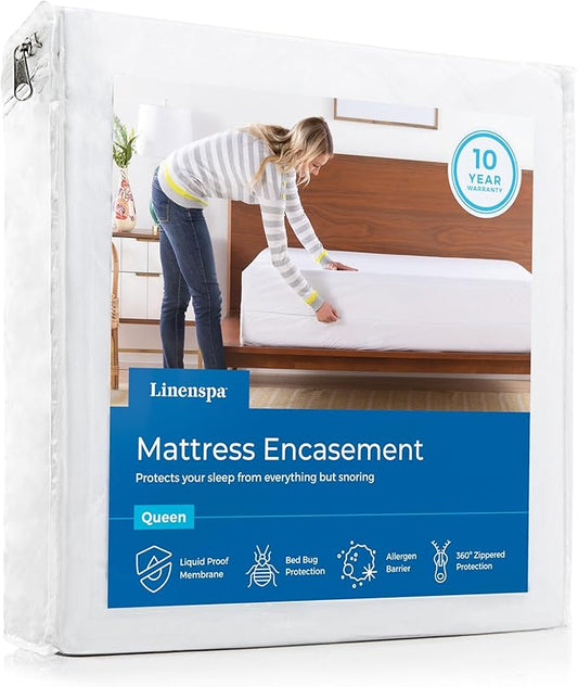 Linenspa Zippered Mattress Encasement – Twin Size Waterproof Mattress Protector – Quiet Cover & Complete Protection-– Dorm Room Essentials,White,(Pack of 8)
