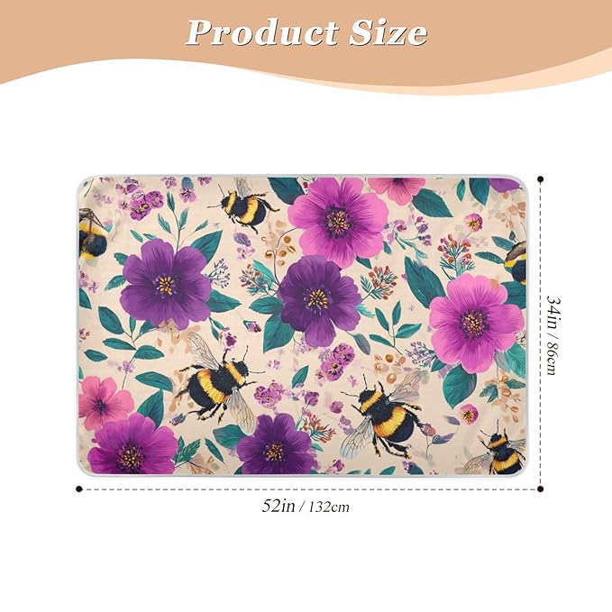 Waterproof Bed Pad Reusable Changing Pad Toddler Mattress Protector Large Pee Pad Baby Diaper Pad Soft Washable Liner Beige Bees and Colorful Flowers