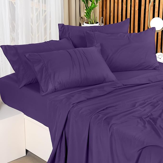 Utopia Bedding Queen Size Sheet Set – 4 Piece Bed Sheets, Soft and Breathable Microfiber, Includes 1 Fitted Sheet, 1 Flat Sheet and 2 Pillowcases – Oeko Tex (Eggplant)