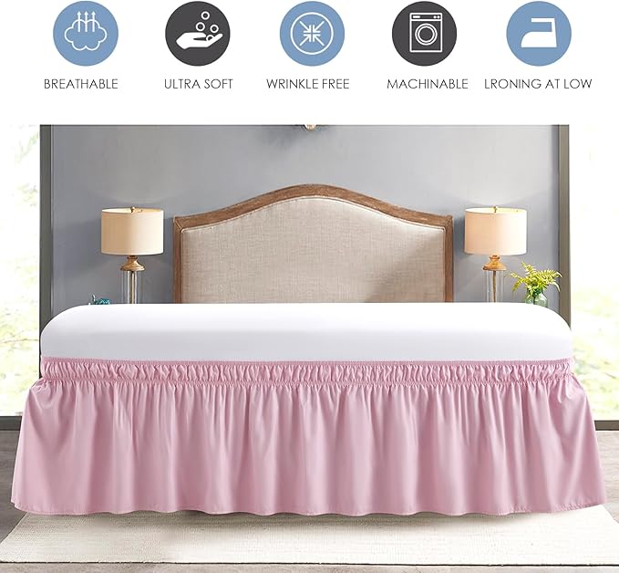 FreshCulture Full Bed Skirt, Elastic Wrap Around Bed Skirt Full Bed, Easy Fit with 15-Inch Tailored Drop, Hotel Quality Dust Ruffle for Full Size Bed, Bed Skirt Full Size (Dusty Pink)