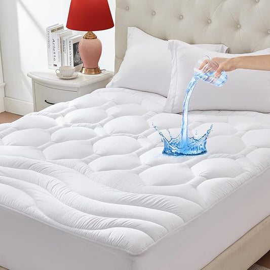 King Size Mattress Pad Waterproof, Cooling Mattress Topper Noiseless, Leak Proof Mattress Protector Deep Pocket Washable, Quilted Fitted Soft King Mattress Pad Cover (78x80 inch, White)