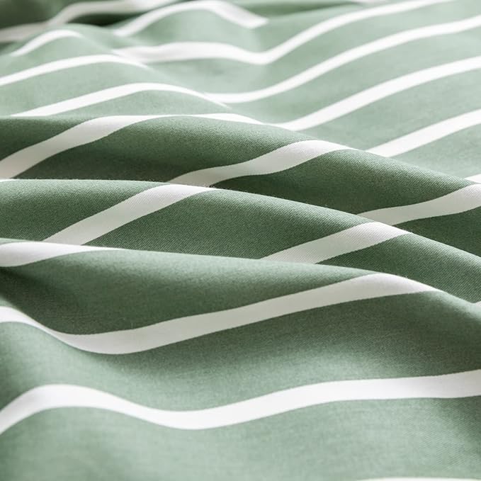 JELLYMONI Full Duvet Cover Set, Cotton Duvet Cover 3 Pieces with Zipper Closure, 1 Duvet Cover and 1 Pillowcases(Green with White Striped)