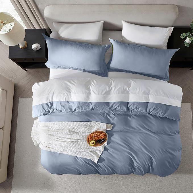 Nestl Stone Blue Duvet Cover King Size - Soft Prewashed King Duvet Cover Set, 3 Piece, with Zipper Closure, 1 Duvet Cover 104x90 inches and 2 Pillow Shams
