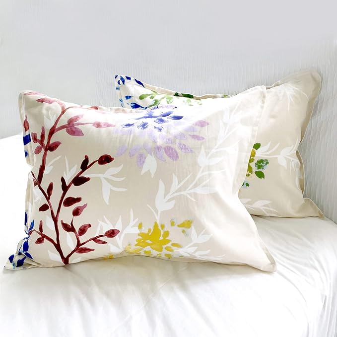 Style Quarters 3PCS Duvet Cover Set with White Leafy 100% Cotton Silhouettes Duvet Cover King Size Machine Washable Includes 1 Duvet Cover + 2 Shams (King)