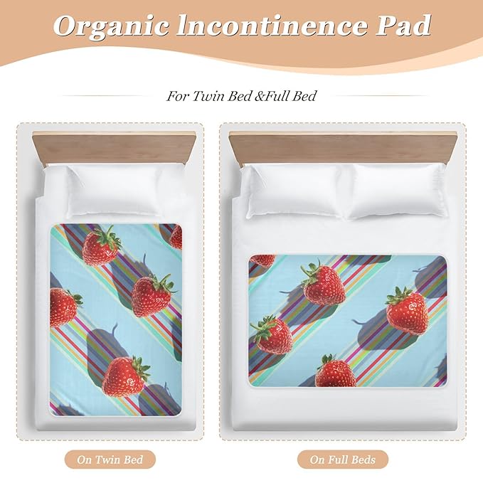 Waterproof Bed Pad Reusable Changing Pad Toddler Mattress Protector Large Pee Pad Baby Diaper Pad Soft Washable Liner Fresh Strawberries and Colorful Lines