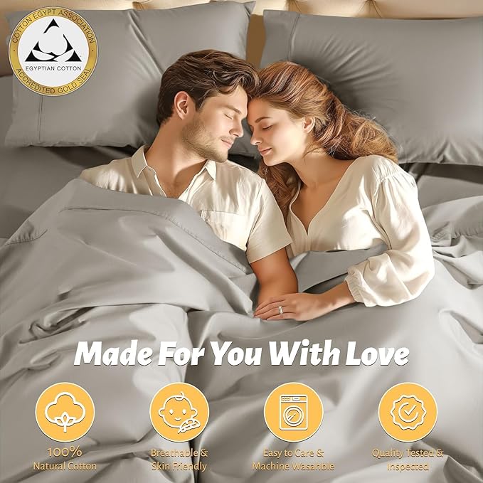 Shilucheng 100% Egyptian Cotton Sheets Set - 1000 Thread Count，Luxury Cotton Bed Sheets，Breathable & Cooling Bedding and Pillow Cases, 16 Inch Deep Pocket - 4 Piece (California King, Taupe)