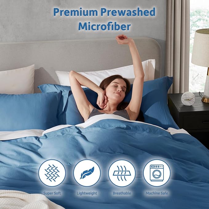 Nestl Blue Heaven Duvet Cover Queen Size - Soft Prewashed Queen Duvet Cover Set, 3 Piece, with Zipper Closure, 1 Duvet Cover 90x90 inches and 2 Pillow Shams