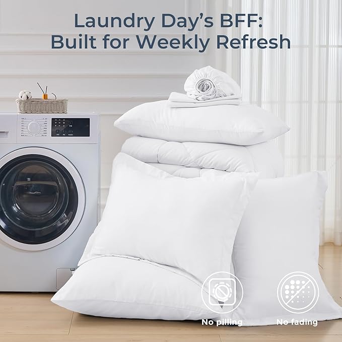 HEVUMYI White California King Comforter Set - 7-Piece All Season Bed in a Bag Cal King, Ultra Soft Bedding Set with Comforter, Flat Sheet, Fitted Sheet, Pillowcases, Pillow Shams