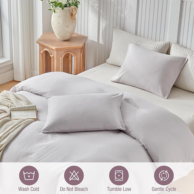 Lekesky Queen Size Duvet Cover Set, Light Linen Duvet Cover, Ultra-Soft Microfiber 3 Pieces Comforter Cover with Zipper and Corner Ties, Includes 2 Pillowcases 20"x26"