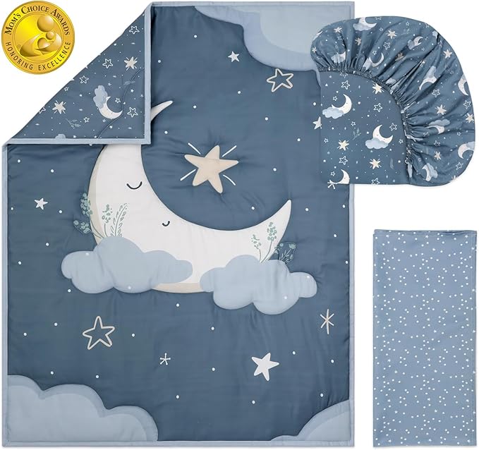 The Peanutshell 3 Piece Celestial Serenity Baby Crib Bedding Set Boy Nursery Decor Boy Crib Comforter Set, Boho Neutral Quilt and Accessories, Gender Neutral