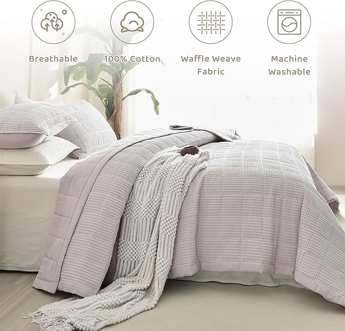 Sanracie Oversized King Quilt (120"x120"), Cotton Oatmeal Colored Waffle Quilt Bedding Set Extra Wide Large Luxury Aesthetic Bedspreads Soft Breathable Bedding Coverlet Sets 3 PCS