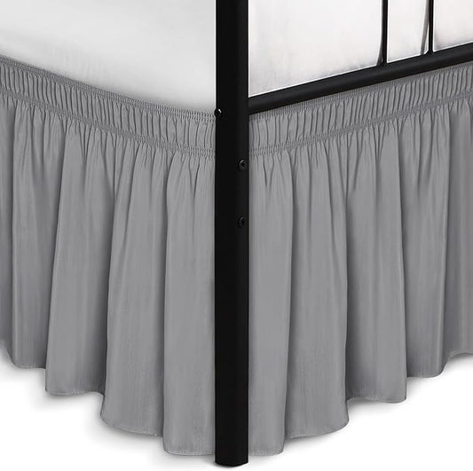 Biscaynebay Wrap Around Bed Skirts with Split Corners for Full Beds 12" Drop, Silver Grey Adjustable Elastic Dust Ruffles Easy Fit Wrinkle & Fade Resistant Silky Luxurious Fabric Machine Washable