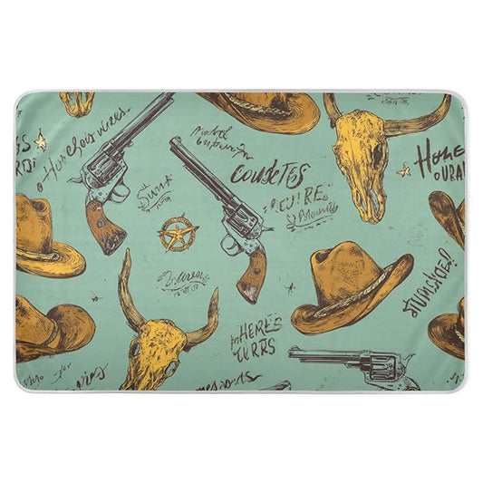 Waterproof Bed Pad Reusable Changing Pad Toddler Mattress Protector Large Pee Pad Baby Diaper Pad Soft Washable Liner Western Hippie Cow Skull Mint Green