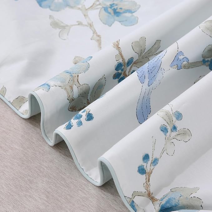 URBONUR Blue Floral Duvet Cover Set King Size 3 Pieces, 100% Cotton Duvet Cover with 2 Pillowcases, Soft & Breathable Bedding Sets with Button Corner Ties