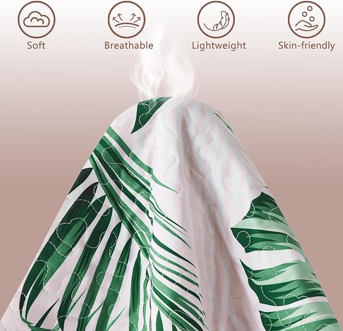 Yogeneg Queen Quilt Bedding Set,Green Botanical Pattern Blush Full/Queen Quilt Set,3 Piece Lightweight Soft Summer Bedspread Coverlet with 2 PIillow Shams,All Season(Pink,90"x96")
