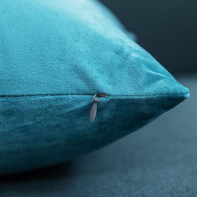 Throw Pillow Covers 18x18 Turquoise: Pack of 2 Cozy Soft Velvet Square Modern Luxury Decorative Throw Pillow Cases for Sofa Couch Living Room Bed Home Decor