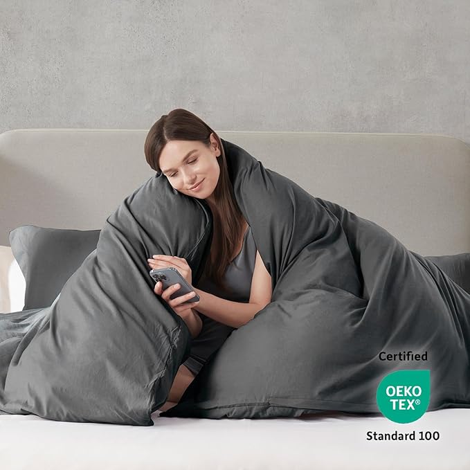 Nestl Grey Duvet Cover Queen Size - Soft Prewashed Queen Duvet Cover Set, 3 Piece, with Zipper Closure, 1 Duvet Cover 90x90 inches and 2 Pillow Shams