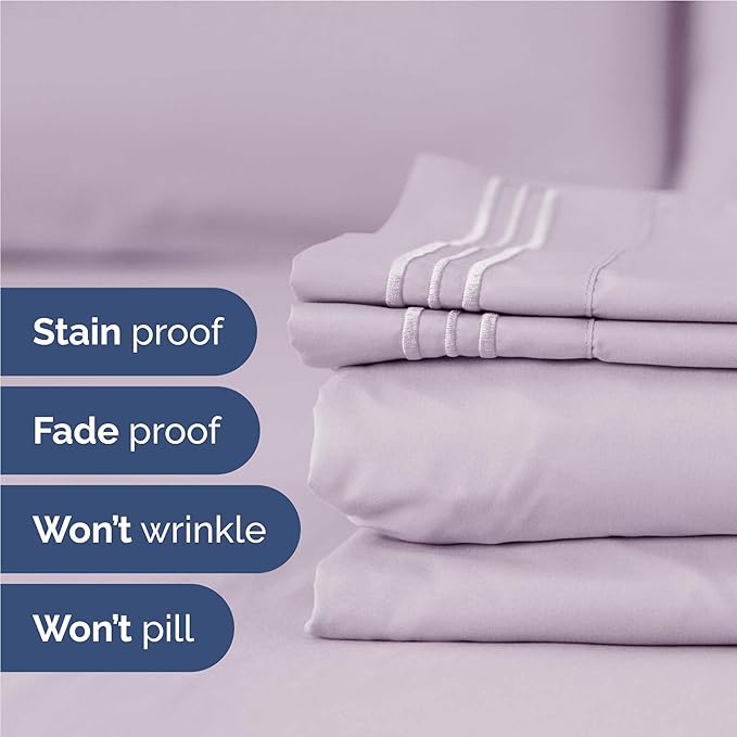 Twin XL Size 3 Piece Sheet Set - Comfy Breathable & Cooling Bed Sheets Set - Hotel Luxury Bedding for Women, Men, Kids, Teens, Boys & Girls - Deep Pockets and Wrinkle Free - Oeko-Tex - Light Lavender