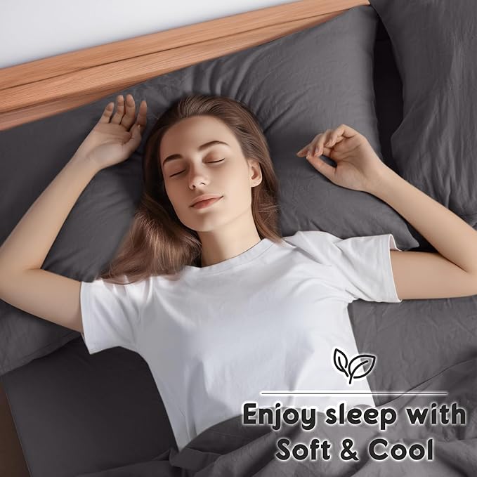 SONORO KATE 100% French Pure Linen Sheets, Breathable and Durable Linen King Size Sheets, Anti-Tear Linen Bed Sheets, Machine Washable, 16 Inch Deep Pocket - 4 Piece (Dark Grey, King)