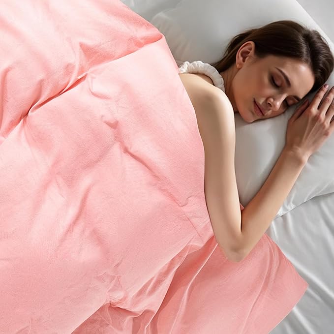 NEXHOME PRO Duvet Cover Full 100% Washed Cotton, Organic Natural Linen Like Textured, Breathable, Durable, Home Bedding Set, Heathered Pink 8090