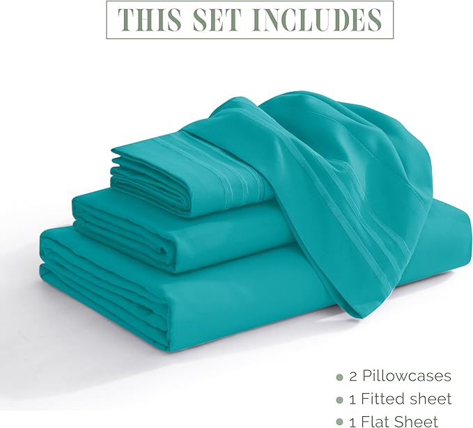 Elegant Comfort Luxurious 1500 Premium Hotel Quality Microfiber 4-Piece Sheet Set, 18-24 Inches Deep - Extra Deep Pocket Sheets - Ultra Soft 4PC Deep Pocket Sheets, Twin/Twin XL, Turquoise