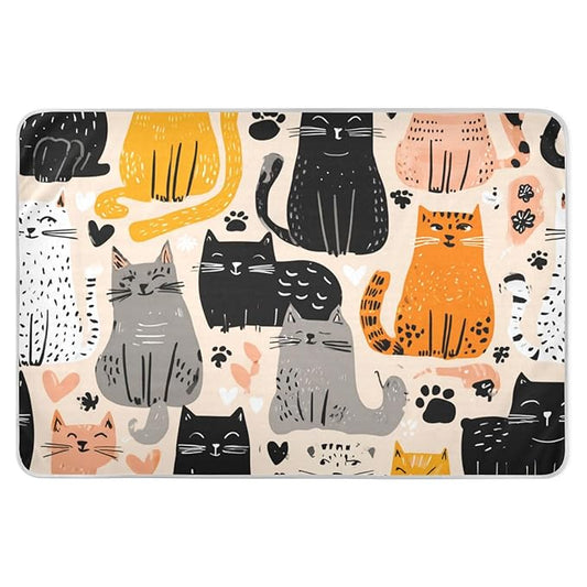 Waterproof Bed Pad Reusable Changing Pad Toddler Mattress Protector Large Pee Pad Baby Diaper Pad Soft Washable Liner Cute Beige Cat