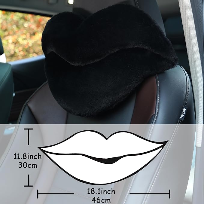 Sexysamba 2 Pack Lip Shaped Car Headrest Pillow, Comfortable Soft Head Rest Cushion Kawaii Car Accessories Cute Car Neck & Seat Pillow for Driving Travelling Office Home Decor - Black Lip