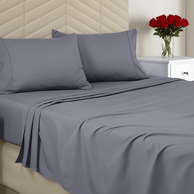 Utopia Bedding King Size 4 Piece Sheet Set - Brushed Microfiber - Soft Bed Sheets for King Size Bed - Includes 1 Fitted, 1 Flat, & 2 Pillow Cases - Deep Pocket (Grey)