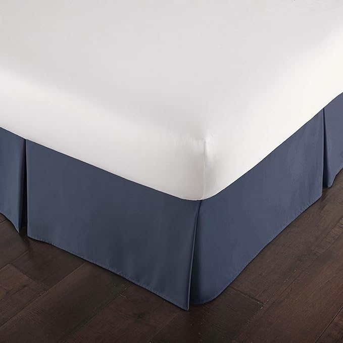 Southshore Fine Living, Inc. Queen Size Bed Skirt, 14-Inch Drop Pleated Bed Skirt for Queen Mattress, Dust Ruffle for Queen Size Bed, Dark Blue
