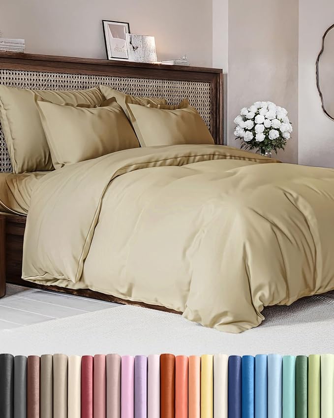 Duvet Cover Cal King Size - Extra Soft Cal King Size Duvet Cover - Lightweight & Breathable - Easy Care & Fade Free with Zipper Closures & Ties - 104" x 98" Inches - (Beige) Comforter Not Included