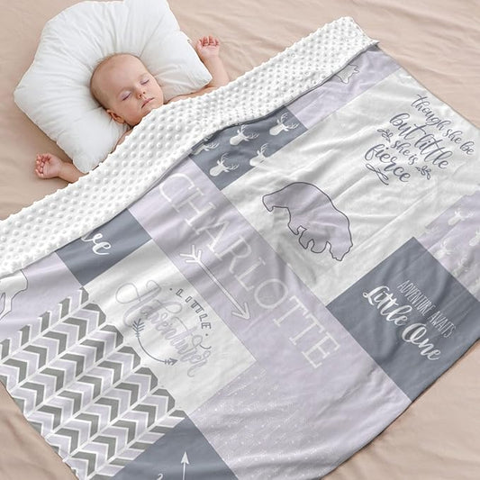 Personalized Baby Blanket for Newborn Girls, 35x45in Orange Customized Baby Blanket with Name, Custom Gifts for Newborn Boys Shower Gifts, Essential Baby Items Must Haves, Lavender Fog