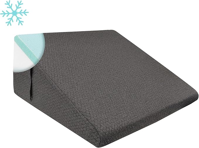 Bedluxe Wedge Pillow, 12 inch Bed Wedge Pillow, Elevated Body Pillow for Back Support, Acid Reflux, Leg, Neck Pain, Snoring, Triangle Pillow Wedge - Cooling Memory Foam Top, Dark Grey