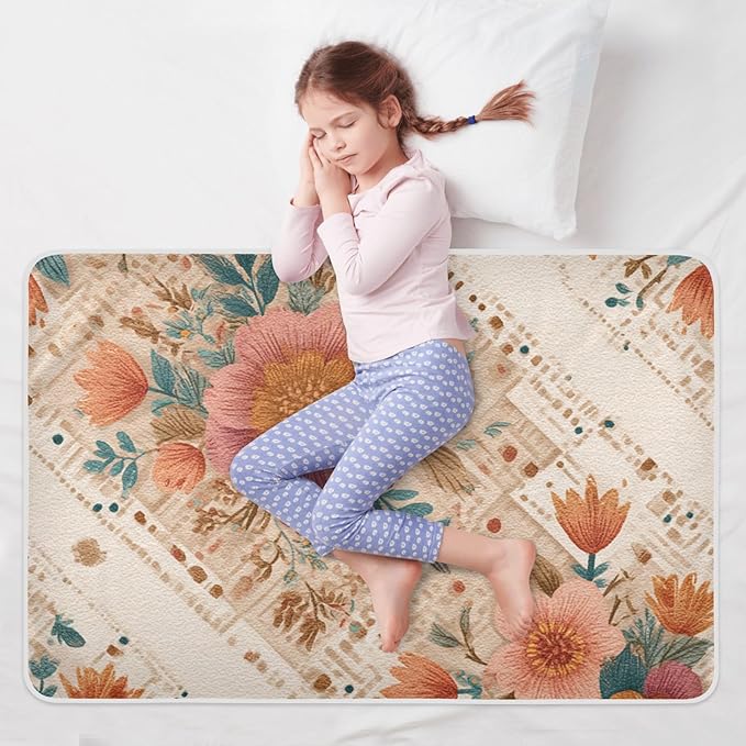 Waterproof Bed Pad Reusable Changing Pad Toddler Mattress Protector Large Pee Pad Baby Diaper Pad Soft Washable Liner Vintage Pink Boho