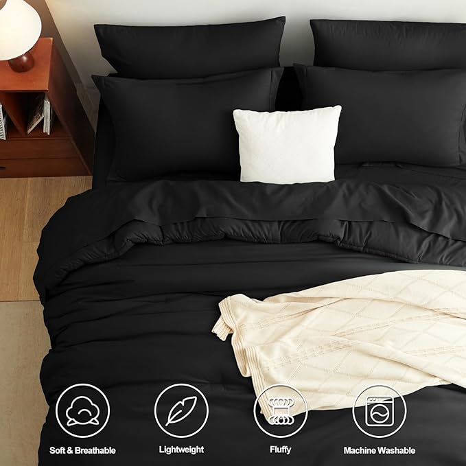 CozyLux Oversized King Comforter Set Black, 7 Pieces Bed in a Bag Comforter Set with Sheets, Soft Bedding Sets with Down Alternative Comforter, Fitted Sheet, Flat Sheet, Pillow Shams and Pillowcases