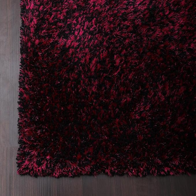 Hand Tufted SHAG Polyester ECO-Friendly Area Rugs - 6'x9', Rectangle, Violet Black, Solid Plain Design, High Pile Thick Handmade Anti Skid Rugs for Living Room, Bed Room K00111