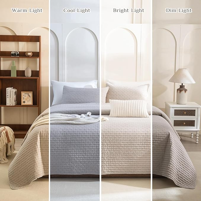 CozyTide Oversized King Bedspread 120x120,3Pcs Stone-Washed Cotton Extra Large Farmhouse Lightweight King Quilt Bedding Set Oversized Linen Colored Soft Summer California King Quilt Coverlet