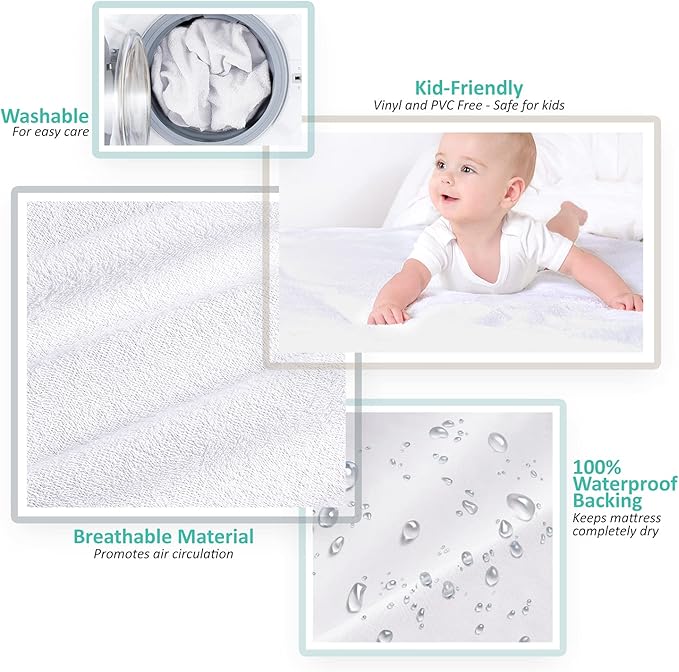 Nestl Premium Zippered Mattress Encasement - Water Proof Full Mattress Protector - Cotton Terry Top Fits 15 Inches Deep - Full