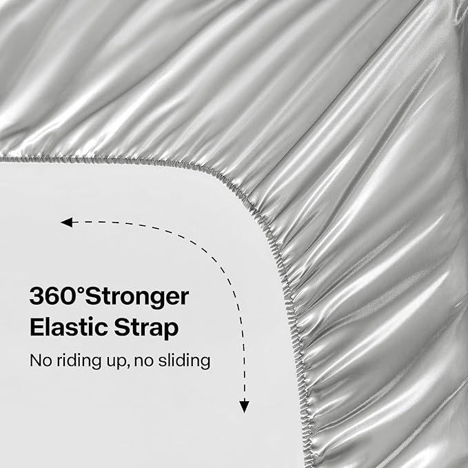 BEDELITE Satin Sheets Queen Size Bed Set, Luxury Soft Grey Silky Sheets for Hair and Skin, Similar to Silk Bed Sheets Set 4 Pieces with 1 Deep Pocket Fitted Sheet, 1 Flat Sheet, and 2 Pillowcases