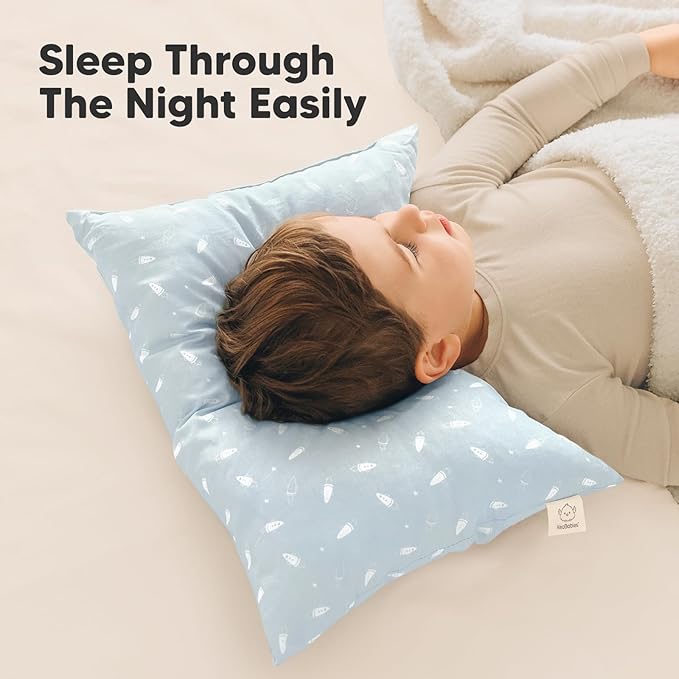 KeaBabies 2-Pack Toddler Pillows 2 Year Old to 5-13x18 Soft Organic Cotton Kids Pillow for Sleeping, Travel, School, Daycare, Nap, Toddler Bed, Machine Washable, Without Pillowcase (Spacecrafts)