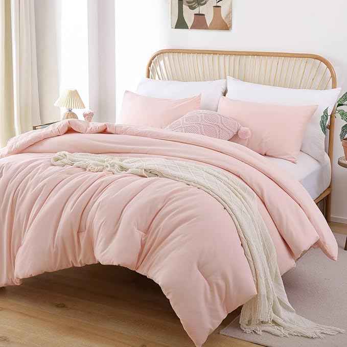 ROSGONIA Twin/Twin XL Comforter Set for College Girls Boys Blush, 1 Boho Pink Comforter & 1 Pillowcase, Lightweight Kids Comforter Sets Dorm Bedding