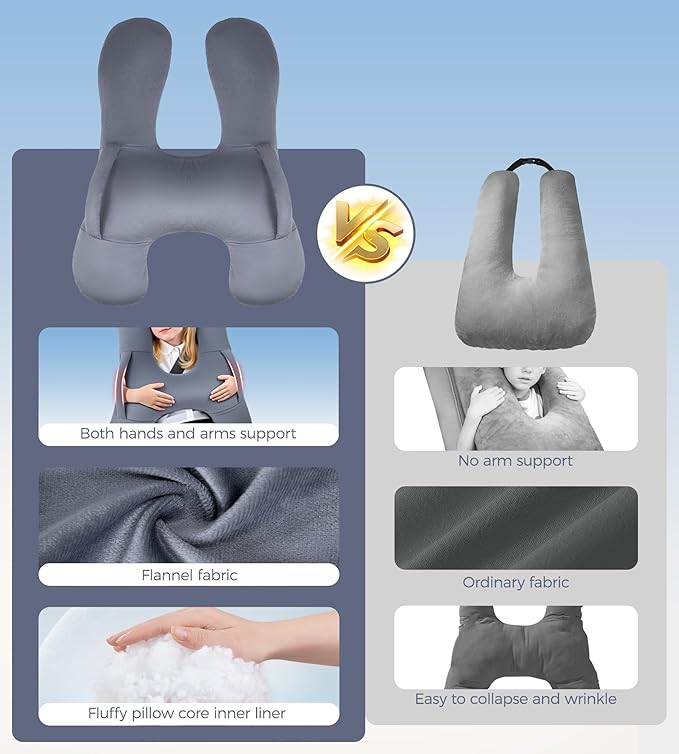 BEBAS U-Shaped Kids Travel Pillow for Car Travel Accessories for Children Adults - Soft Breathable Supports Neck Head for Sleeping - Adjustable Strap for Airplane Long Road Trip (Grey, H-Shape)