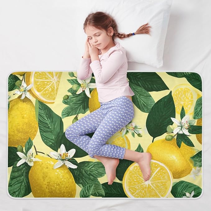Waterproof Bed Pad Reusable Changing Pad Toddler Mattress Protector Large Pee Pad Baby Diaper Pad Soft Washable Liner Fresh Yellow Lemons Floral