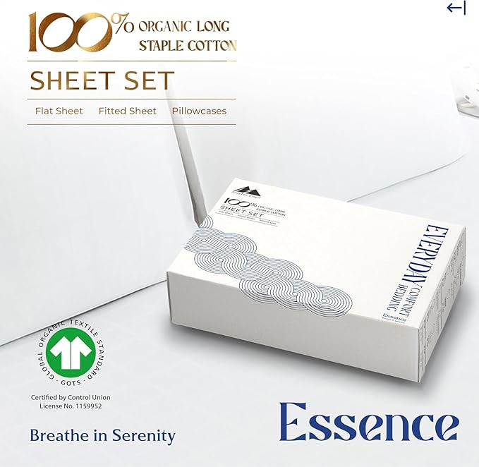 Mayfair Linen 100% Organic Cotton Percale Sheets Twin Size Pack or 2 - Soft & Crisp Organic Cotton Sheets Twin Size (6 PC, White), Dorm Room Essentials Low Pill Fade Resistant Percale Bed Sheet Set
