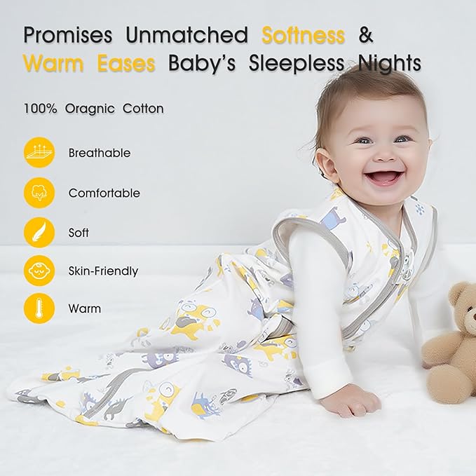 XUNTA 0.5 TOG Sleep Sack 100% Cotton Wearable Blanket, Summer Lightweight Toddler Sleeping Bag with 2-Way Zipper for Boy Girl