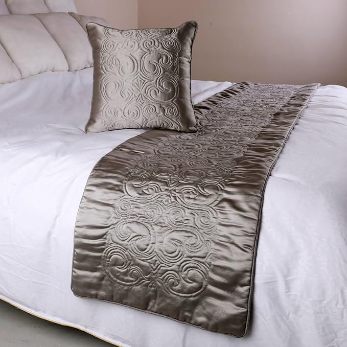 The HomeCentric Decorative Silver Twin 53 x 18 inch Bed Runner Without Pillow Cover, Satin Quilted Bed Scarf, Abstract Modern - Silver Soft