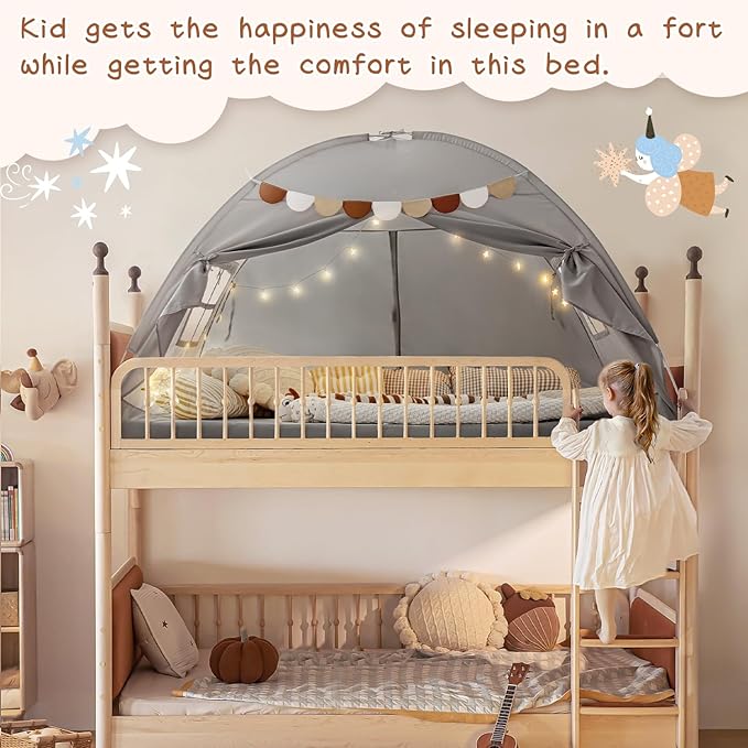 Sherilyn Bed Tent Bed Canopy Bunk Twin Size for Kids, Toddler Tent Indoor Floor Privacy Sleeping Tents Playhouse Drafty Room, Twin Bed Tents Blackout Space on Bed for Boys Girl Birthday, House Gift