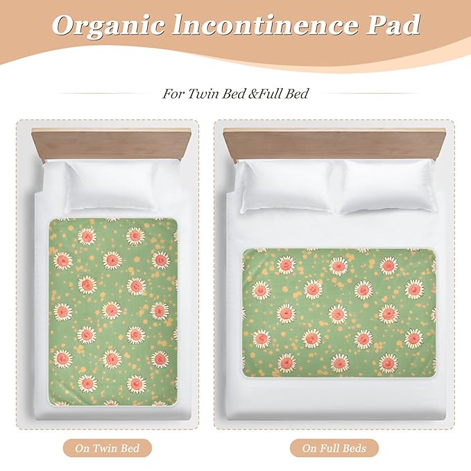 Waterproof Bed Pad Reusable Changing Pad Toddler Mattress Protector Large Pee Pad Baby Diaper Pad Soft Washable Liner Green Sunflower