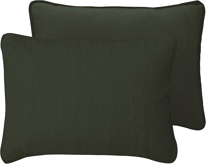 Easy-Going King Size Reversible Quilt Set with 1 Quilt and 2 Pillow Shams, Soft Bed Quilt Cover, Water Resistant Lightweight Microfiber Bedspread, Stain Resistant, Damask-Army Green/Beige