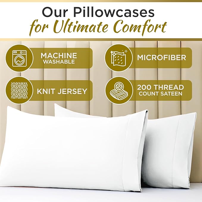 Twin XL Bed Sheets - 100% Microfiber Double Brushed Sheet Set - Extra Soft & Wrinkle Free - 15" Deep Pockets - Dorm & Hospital Bedding - 3 PC Set (White)