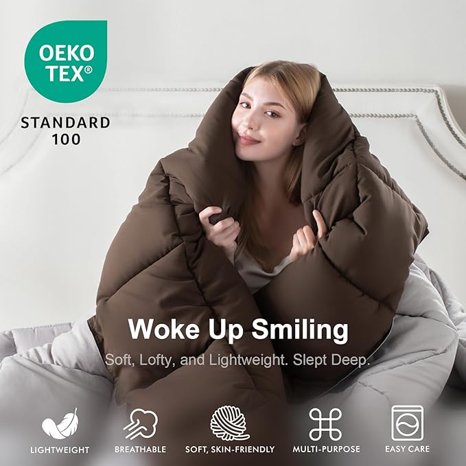 KASENTEX Twin/Twin XL Comforter Set – Reversible Dual Color – Goose Down Alternative – Ultra-Soft, Lightweight, Machine Washable, Maintain Fluffiness, All Season Warmth (Silver Cloud/Chocolate Brown)